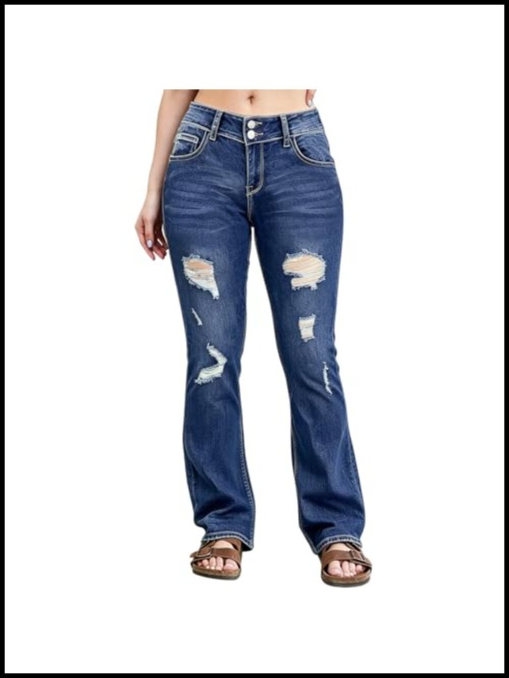 Plus Size Ripped Distressed Bootcut Jeans High Waist Stretch Flare Denim Pants